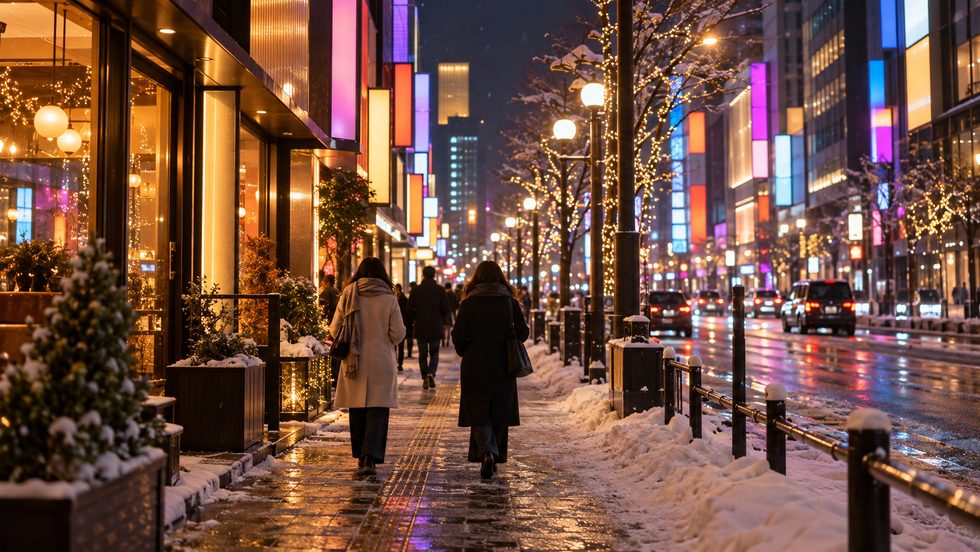 札幌すすきのの夜の街並みとネオンの風景
