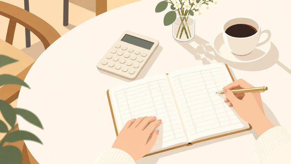 月収の目安を家計簿とメモで計算する手元