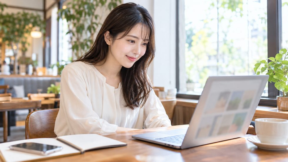チャットレディの登録サイトをパソコンで比較して選ぶ様子