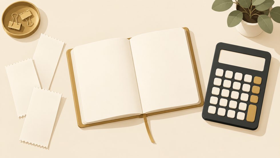 領収書とノートを整理して経費を記録するイメージ